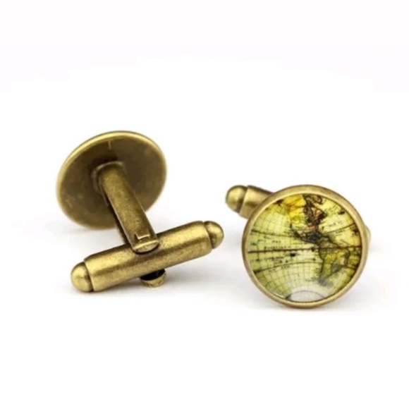 Old World Map Antiqued Gold Cufflinks! - Picture 3 of 4